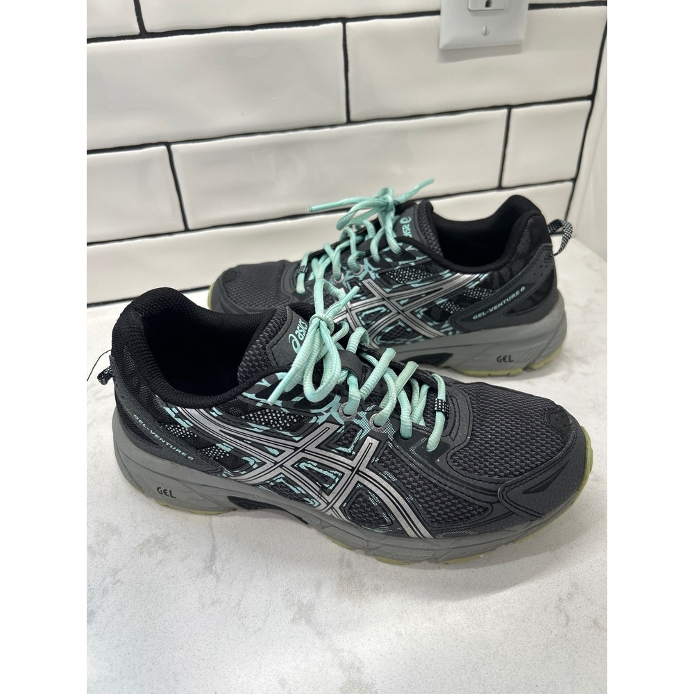 Asics Gel-Venture 6 Womens 8 Trail Running Shoes Black Grey Mint T7G7Q